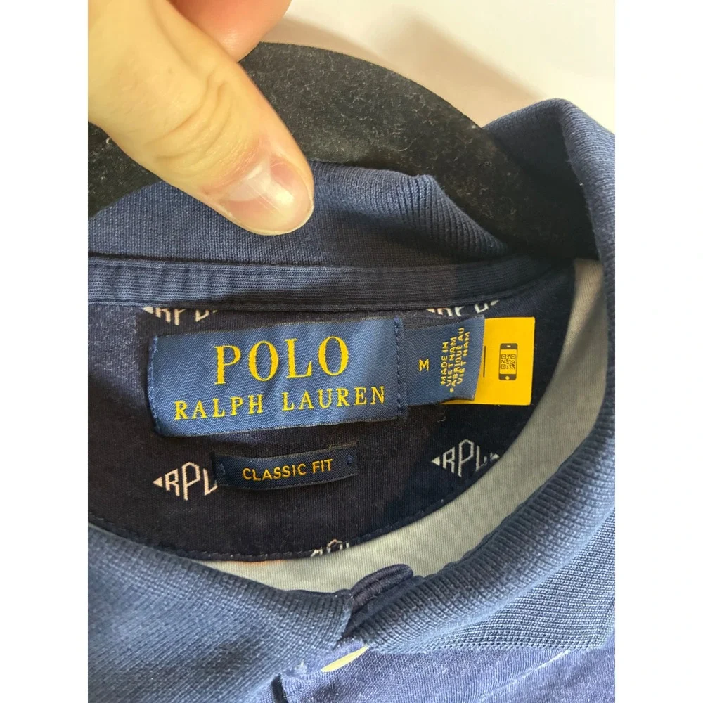 Polo Ralph Lauren Mens Navy Blue RPL Monogram Print Classic Fit Polo Shirt M